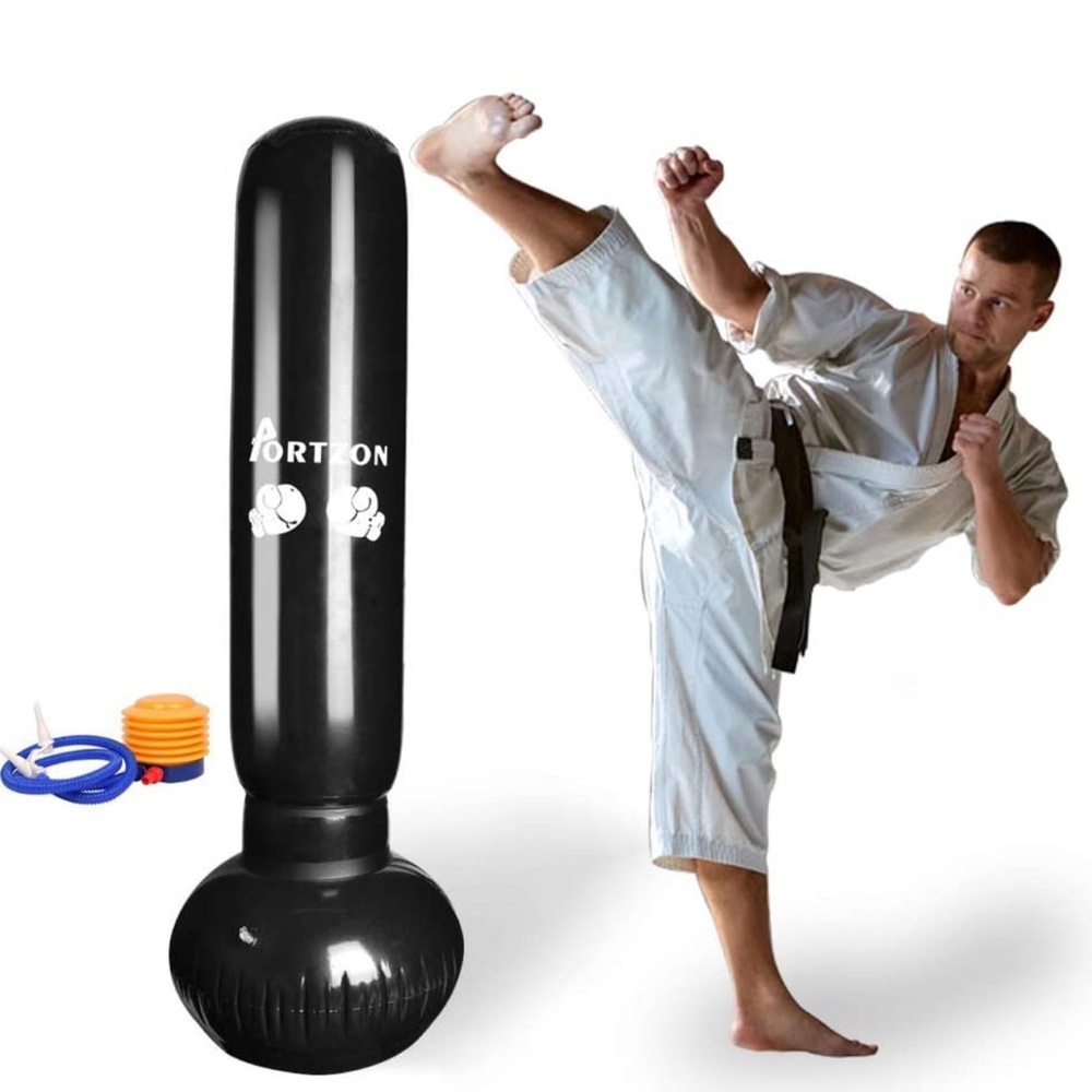 Inflatable Punching Bag Column Fitness Equipment Stress Relief Black Portable